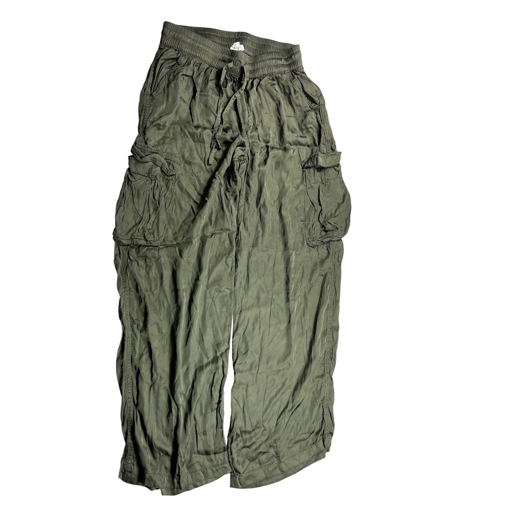 Aerie Olive Green Wide Leg Cargo Pants Womens XS Tall Satin UtilityJogger Lounge